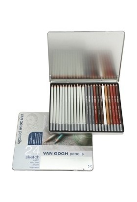 Talens Van Gogh Sketch Set Graphic/special Karakalem Eskiz Çizim & Sanguine Kalem 24'lü Metal Set