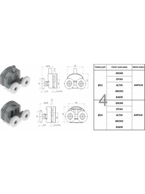 Anpa Duşakabin Metal Rulmanı Tekeri Makarası Takımı