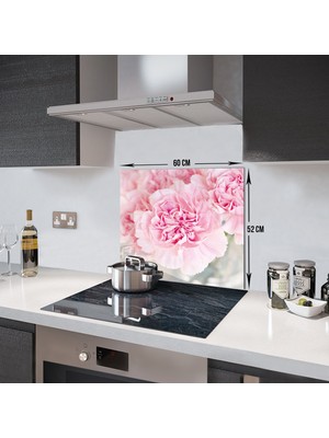 Decorita Pembe Krizantem | Cam Ocak Arkası Koruyucu | 52cm x 60cm