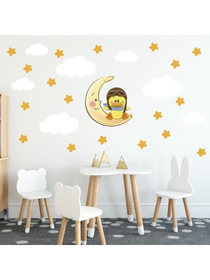 Tilki Dünyası Sevimli Ördek Vecihi Turuncu Yıldızlar Beyazbulutlar Çocuk Odası Sticker