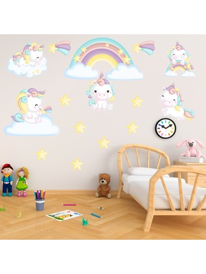 Tilki Dünyası Sevimli Unicornlar Cocuk Odası Duvar Sticker Seti