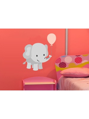Tilki Dünyası Pembe Balon ve Fil Duvar Sticker