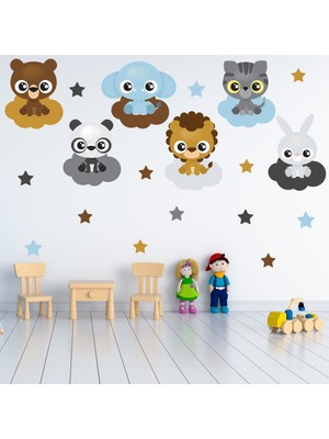 Tilki Dünyası Sevimli Hayvanlar Yıldızlar ve Bulutlar Çocuk Odası Duvar Sticker Seti