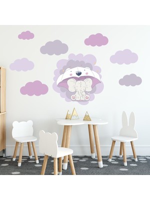 Tilki Dünyası Renkli Bulutlar Sevimli Fil Konsept Çocuk Odası Sticker