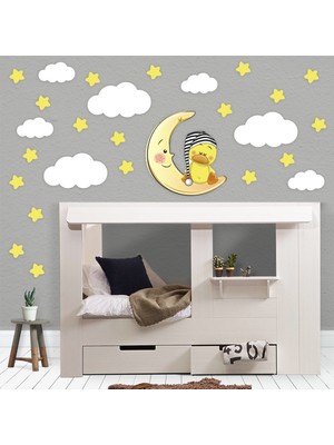 Tilki Dünyası Sevimli Ördek Sarı Yıldız Beyaz Bulut Set Çocuk Odası Duvar Sticker