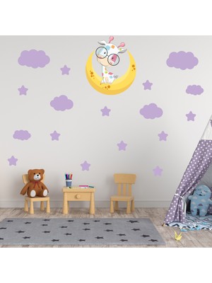 Tilki Dünyası Ay Üzerindeki Sevimli Zürafa Mor Bulutlar ve Mor Yıldızlar