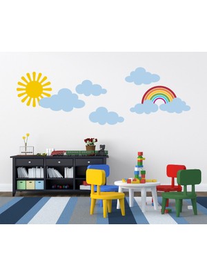 Tilki Dünyası Gökkuşağı Güneş ve Bulutlar Bebek Çocuk Odası Duvar Sticker