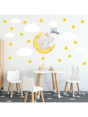 Tilki Dünyası Ay Üzerinde Fil ve Good Night Yazısı Konsept Çocuk Odası Sticker