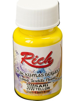 Rich Opak Kumaş Boyası Su Bazlı Kullanıma Hazır 3000 Sarı 50 cc Tüm Kumaş Türleri İçin