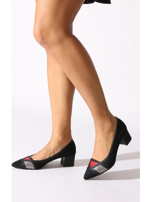 Rovigo Plus Siyah Suet Kırmızıplatin Kadın Klasik Ayakkabı