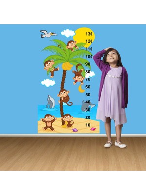 Kt Decoration Plaj ve Maymunlar Boy Ölçer Gelişim Tablosu Sticker