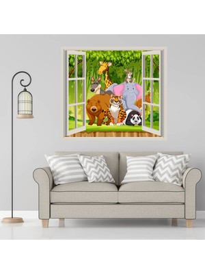 Kt Decoration 3D Pencereden Hayvan Manzarası Çocuk Odası Duvar Sticker