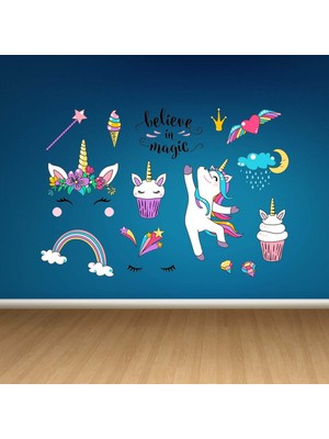 Kt Decoration Unicorn Sevimli Atlar Set Kız Odası Duvar Sticker