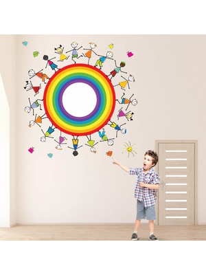 Kt Decoration Gökkuşağı ve Sevimli Çocuklar Duvar Sticker