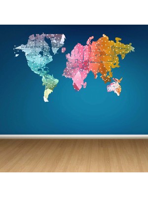 Kt Decoration Renkli 3D Özel Tasarım Dünya Haritası Duvar Sticker