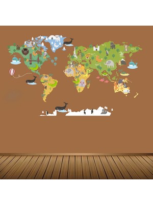 Kt Decoration Hayvanlı Dünya Haritası Xxl Eğitici Duvar Sticker
