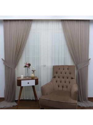 Caserta Home Sık Pileli 1/3 Grek 526 Nohut Tül Fon Perde - 60 x 200 cm