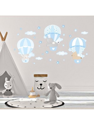 Kt Decoration Balonla Yolculuk Çocuk Odası Duvar Sticker Mavi