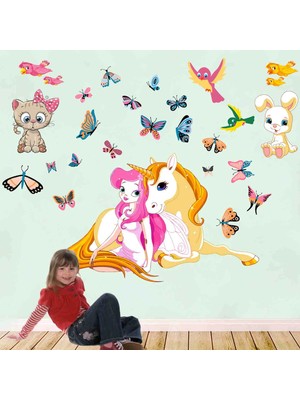 Kt Decoration Prenses Fairy ve Unicorn Temalı 3xl Dev Kız Odası Duvar Sticker