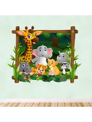 Kt Decoration Pencereden Bakan Sevimli Orman Hayvanları Duvar Sticker