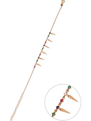 Argentum Concept Renkli Taşlı Sivri Uçlar Motifli Gümüş Bileklik