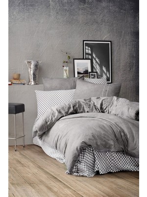 Cotton Box Denim Çift Kişilik Nevresim Takimi Gri