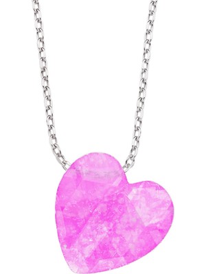 Altın Sepeti Gümüş Pembe Şeker Taşlı Kalp Kolye G799Kl