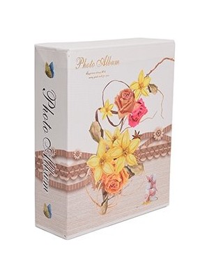 Nobbystar 10 x 15 Ebatında 100'lük Kutulu Çiçek Desenli Fotoğraf Albümü Beyaz