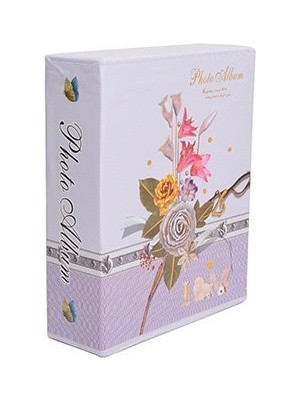 Nobbystar 10 x 15 Ebatında 100'lük Kutulu Çiçek Desenli Fotoğraf Albümü Eflatun