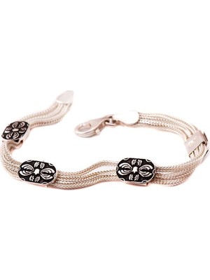 Sümer Telkari Asur Motifli Hasır Gümüş Bileklik 1189