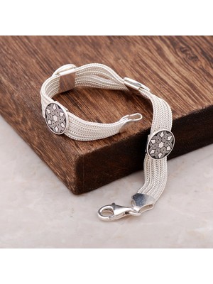 Sümer Telkari Hitit Motifli El Yapımı Gümüş Midyat Hasırı Bileklik 2365