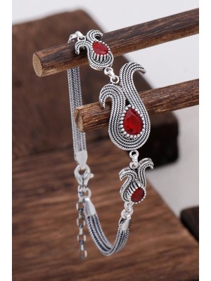 Sümer Telkari Kök Yakut Taşlı Tasarım Telkari Gümüş Bileklik 3134