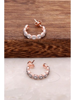 Sümer Telkari Rose Gümüş Elmas Montürlü Halka Küpe 4111