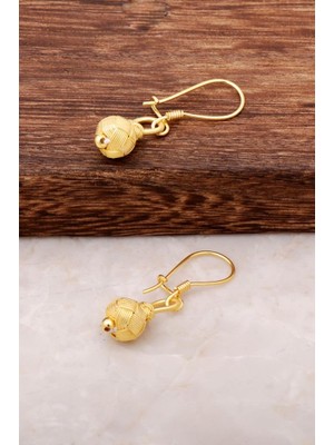 Sümer Telkari Kazaziye İşlemeli Altın Yaldızlı Gümüş Küpe 4232