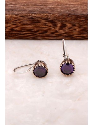 Sümer Telkari Ametist Taşlı Elişi Gümüş Küpe 4234