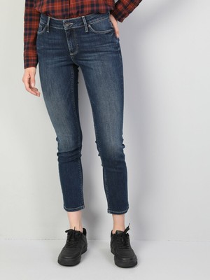 Colins 703 CARLA Orta Bel Düz Paça Slim Fit Mavi Kadın Jean Pantolon