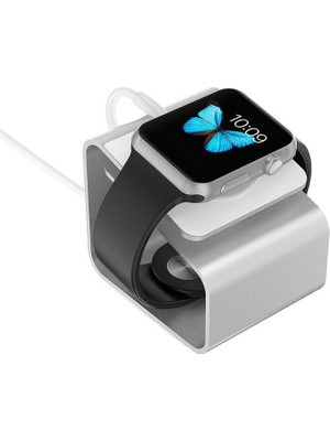 Microcase Apple Watch Uyumlu Seri 5 44 mm Için Alüminyum Şarj Standı - Gümüş