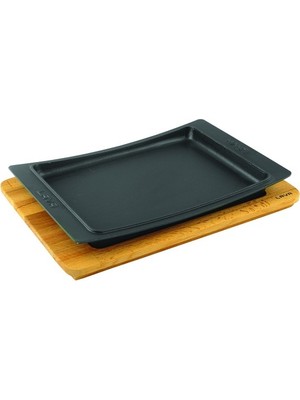 Lava Döküm Servis Tabağı 36  x  24 cm Ahşap Altlıklı