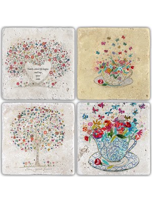 Oscar Stone Doğaltaş Bardak Altlığı  4'lü Set 10 x 10 cm