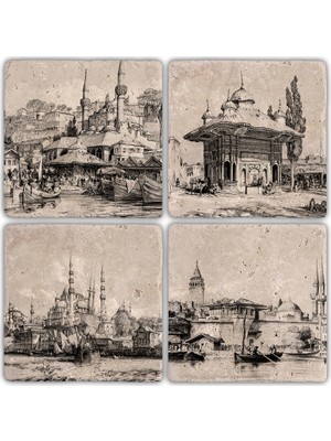 Oscar Stone Doğaltaş Bardak Altlığı  4'lü Set 10 x 10 cm