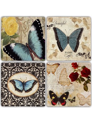 Oscar Stone Doğaltaş Bardak Altlığı  4'lü Set 10 x 10 cm