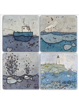 Oscar Stone Doğaltaş Bardak Altlığı  4'lü Set 10 x 10 cm