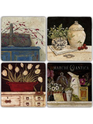 Oscar Stone Doğaltaş Bardak Altlığı  4'lü Set 10 x 10 cm