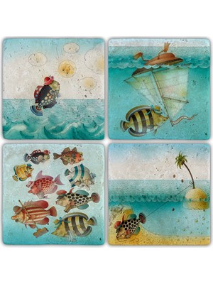Oscar Stone Doğaltaş Bardak Altlığı  4'lü Set 10 x 10 cm