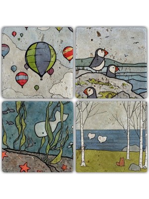 Oscar Stone Doğaltaş Bardak Altlığı  4'lü Set 10 x 10 cm