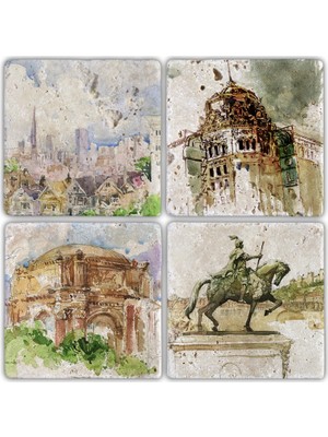 Oscar Stone Doğaltaş Bardak Altlığı  4'lü Set 10 x 10 cm