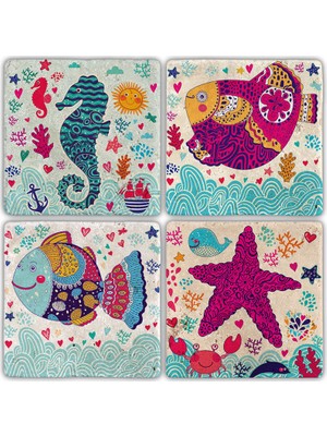 Oscar Stone Doğaltaş Bardak Altlığı  4'lü Set 10 x 10 cm