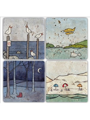 Oscar Stone Doğaltaş Bardak Altlığı  4'lü Set 10 x 10 cm