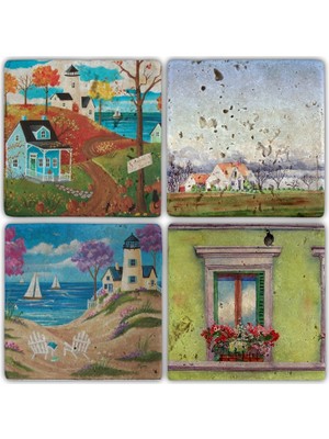 Oscar Stone Doğaltaş Bardak Altlığı  4'lü Set 10 x 10 cm