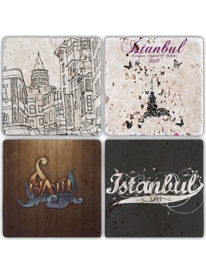 Oscar Stone Doğaltaş Bardak Altlığı - 4'lü Set 10 x 10 cm
